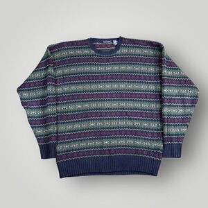 Vintage Britches Great Outdoors Sweater Mens XL Blue Fair Isle Knit Pullover 90s